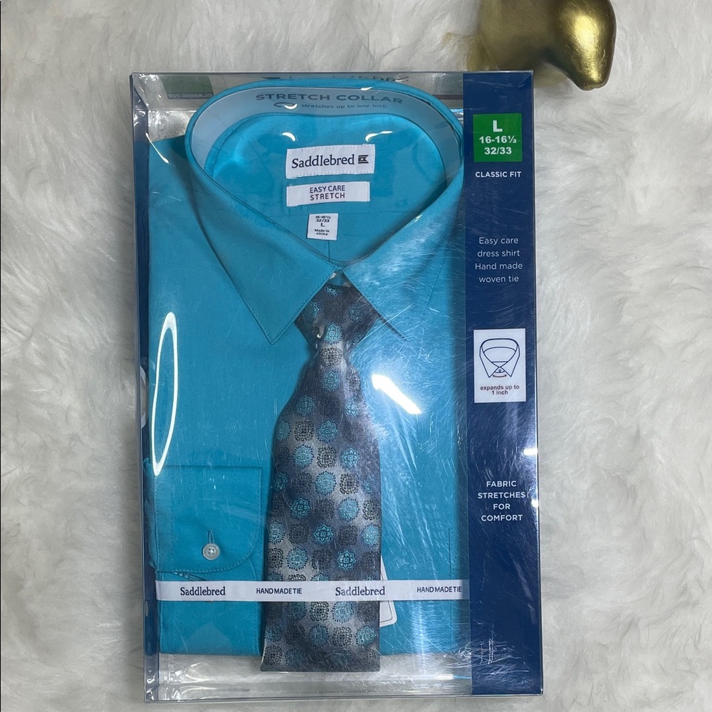 Saddlebred Men's Turquoise Dress Shirt with Patterned Tie